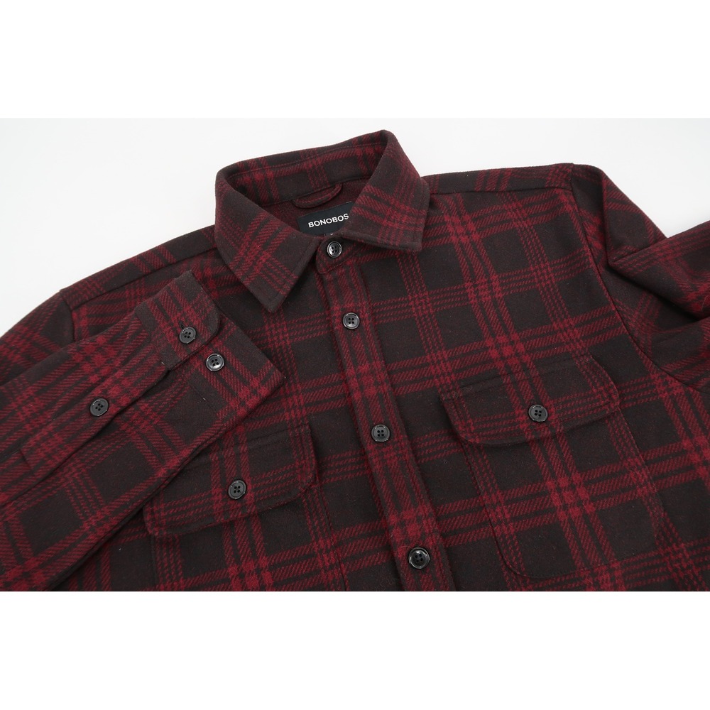 Bonobos Shirt Jacket Mens M Burgundy Black Plaid BSH10809N Shacket Hand Pockets
